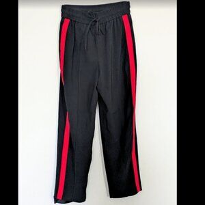 Express size XS black drawstring pants with red stripes down legs